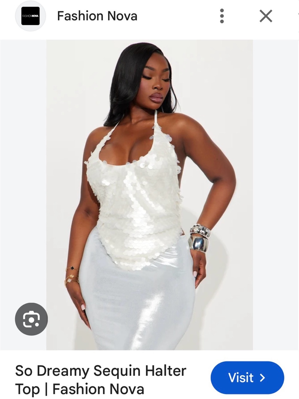 Fashion Nova White Sequin Halter Camisole Top